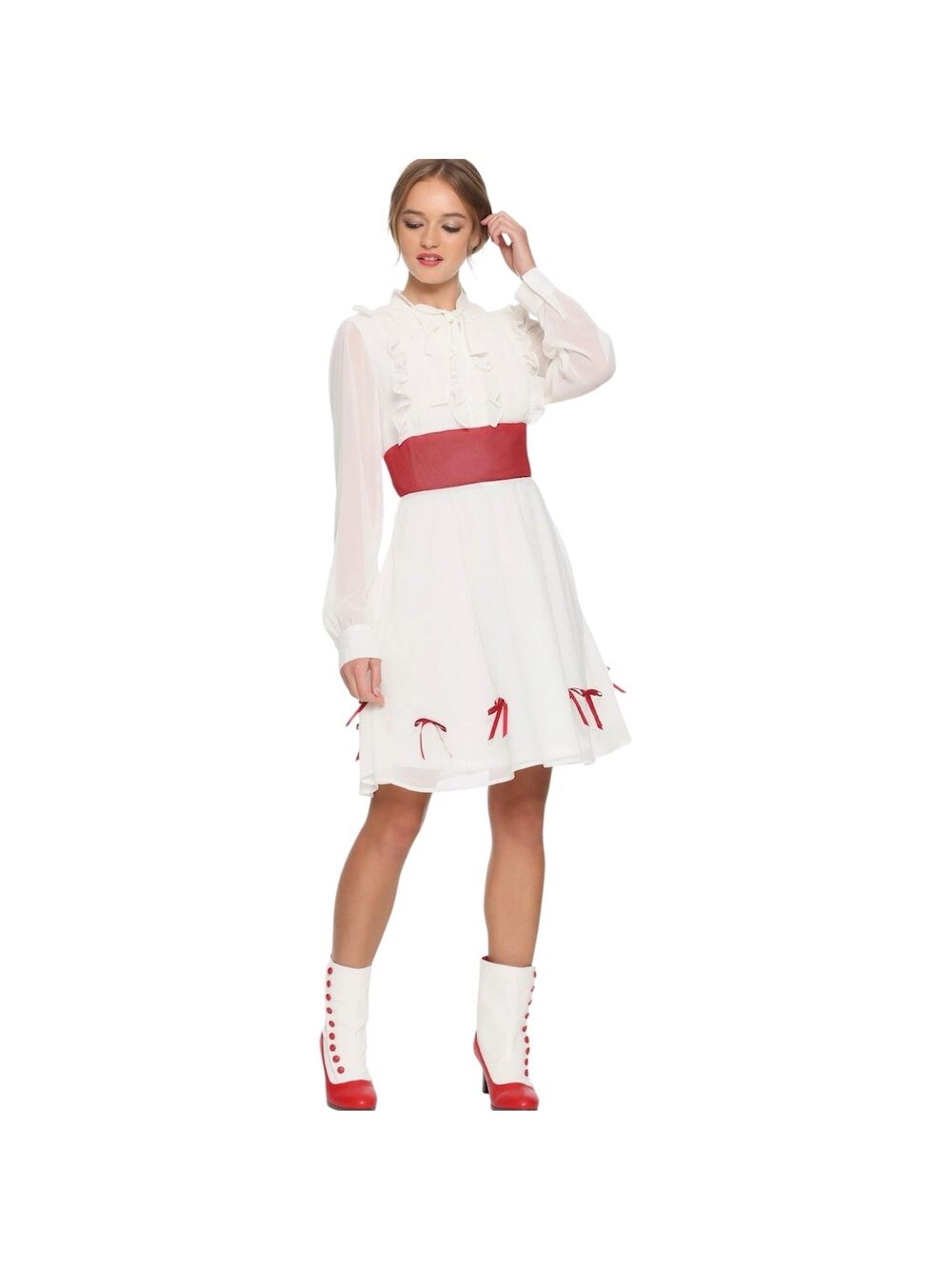 Her Universe Disney Mary Poppins Classic Chiffon Dress White Red Bows Size 3